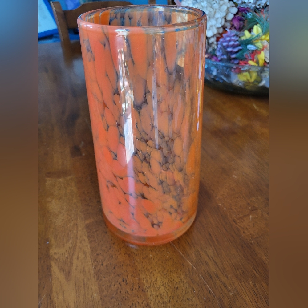 Libbey Orange and Clear Accent Vase